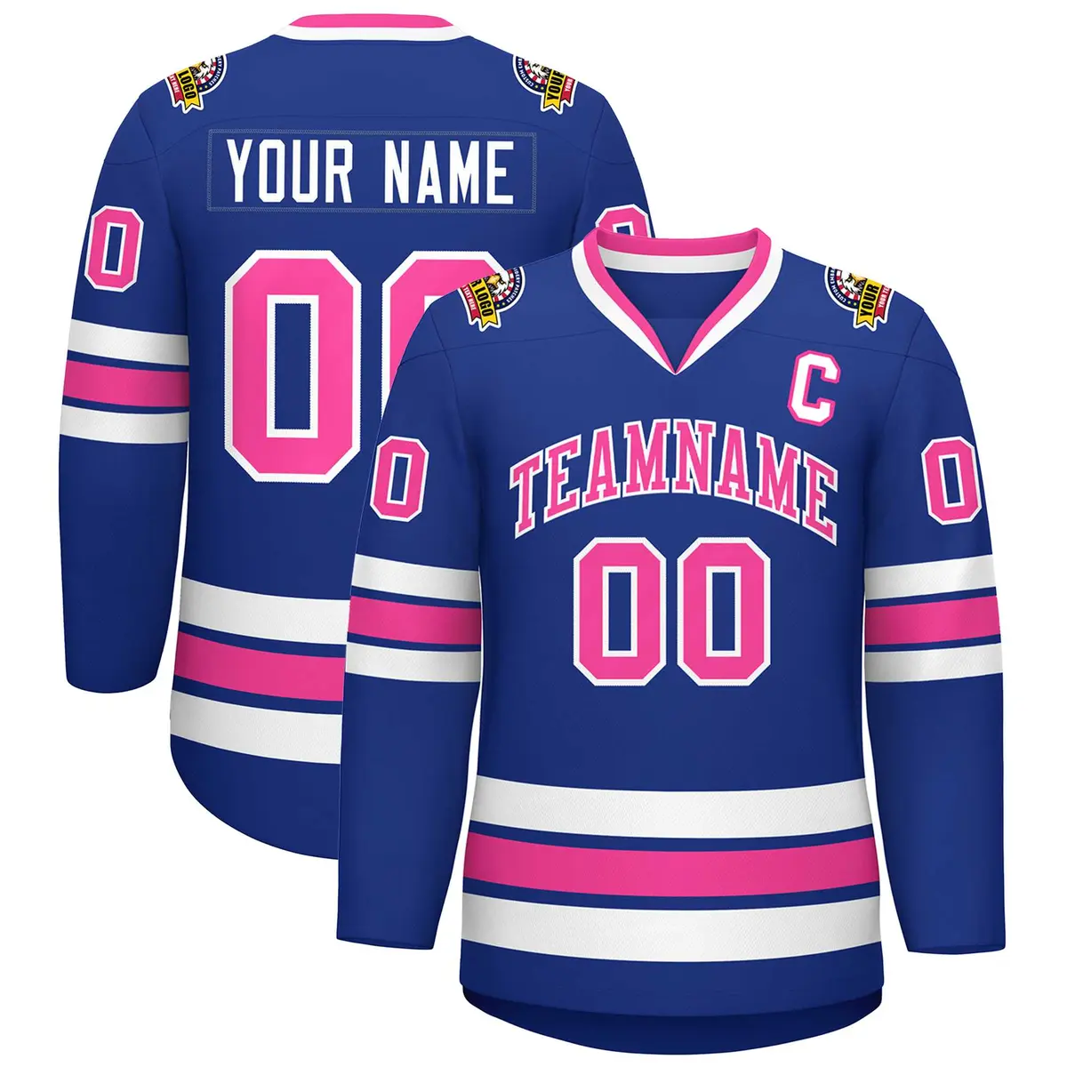 Classic Style Hockey Jersey in Royal Pink-White