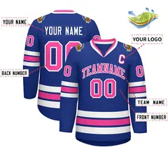 Classic Style Hockey Jersey in Royal Pink-White 2