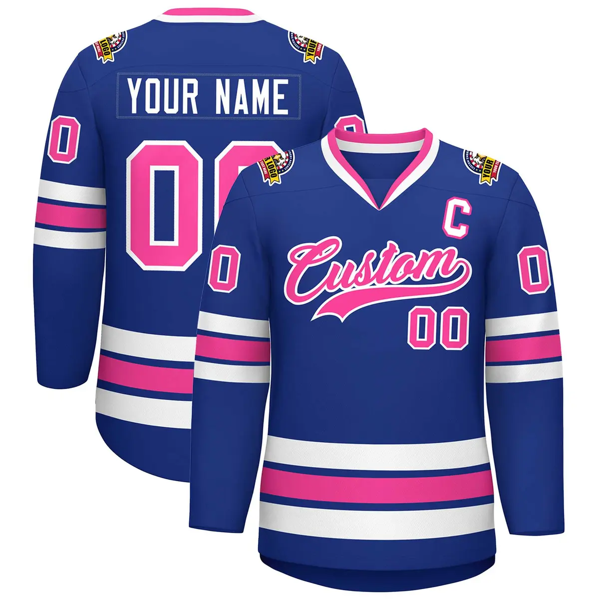 Classic Style Hockey Jersey in Royal Pink-White