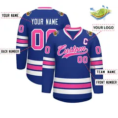 Classic Style Hockey Jersey in Royal Pink-White 2