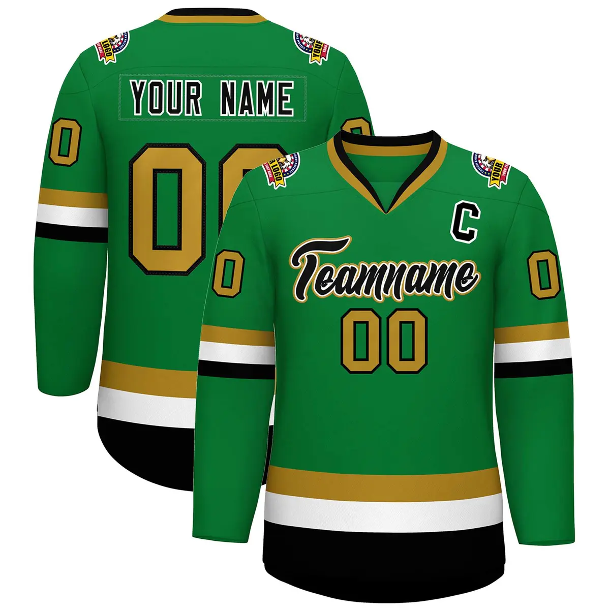 Classic Style Hockey Jersey Kelly Green Black White-Old Gold