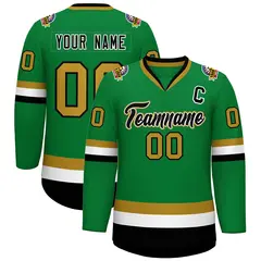 Classic Style Hockey Jersey Kelly Green Black White-Old Gold 1