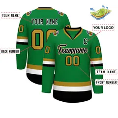Classic Style Hockey Jersey Kelly Green Black White-Old Gold 2