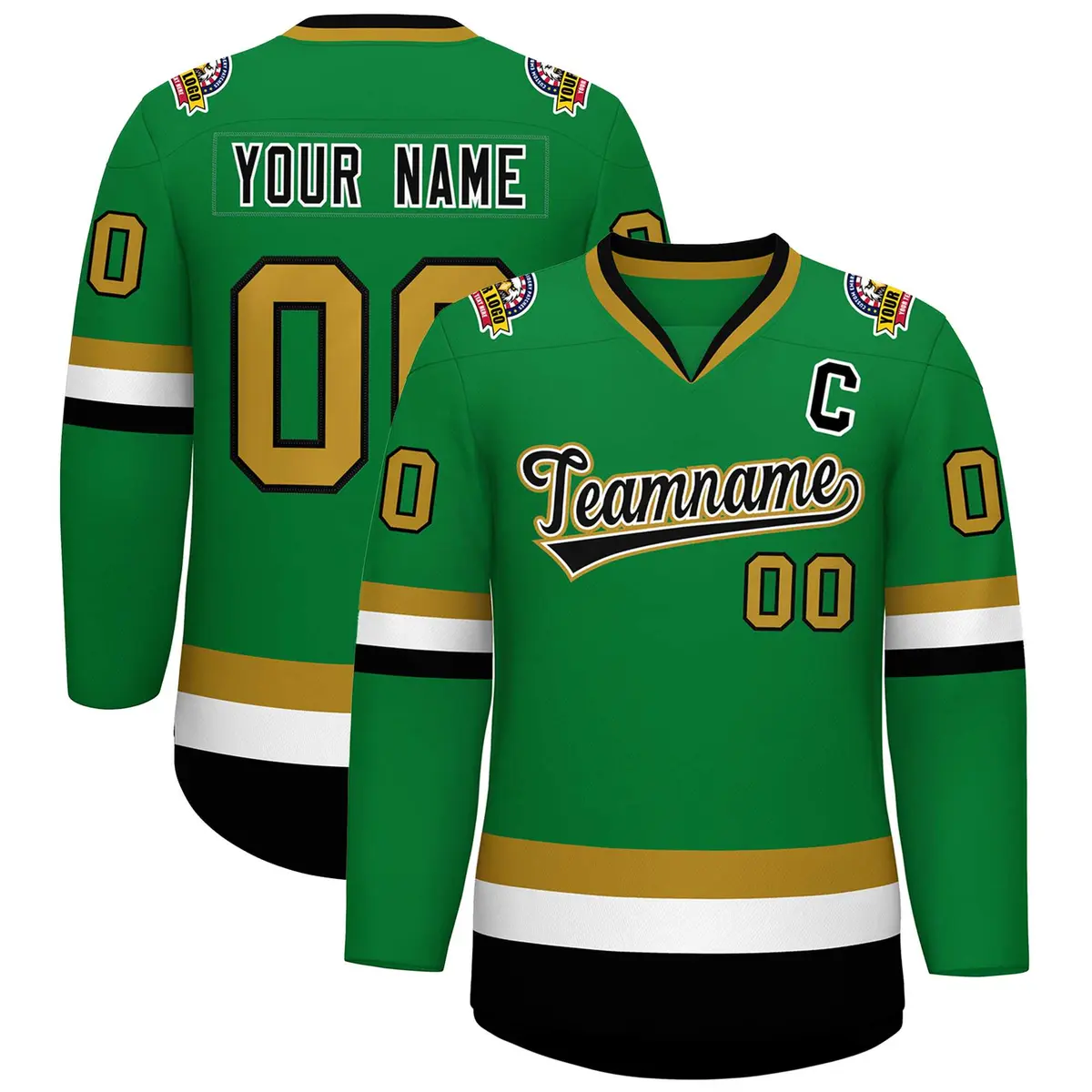 Classic Style Hockey Jersey Kelly Green Black White-Old Gold