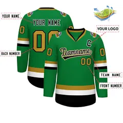 Classic Style Hockey Jersey Kelly Green Black White-Old Gold 2
