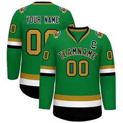 Classic Style Hockey Jersey Kelly Green Black White-Old Gold 1