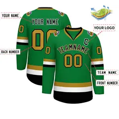 Classic Style Hockey Jersey Kelly Green Black White-Old Gold 2