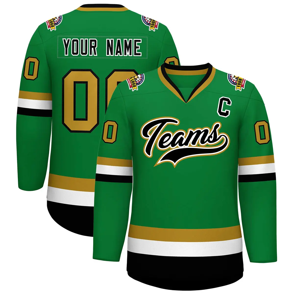 Classic Style Hockey Jersey Kelly Green Black White-Old Gold