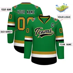 Classic Style Hockey Jersey Kelly Green Black White-Old Gold 2