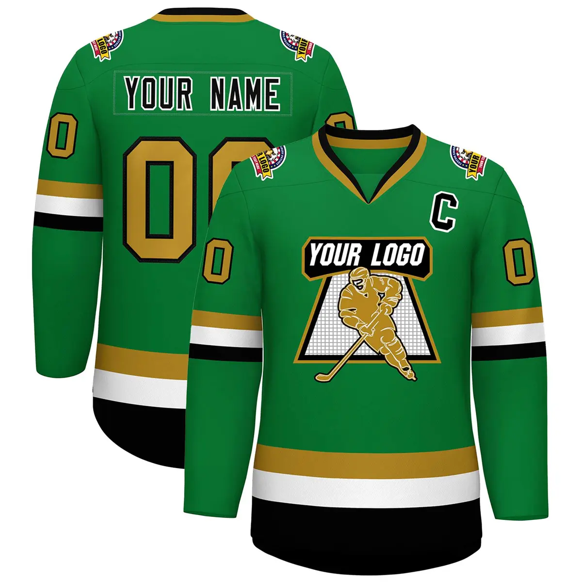 Classic Style Hockey Jersey Kelly Green Black White-Old Gold