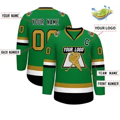 Classic Style Hockey Jersey Kelly Green Black White-Old Gold 2