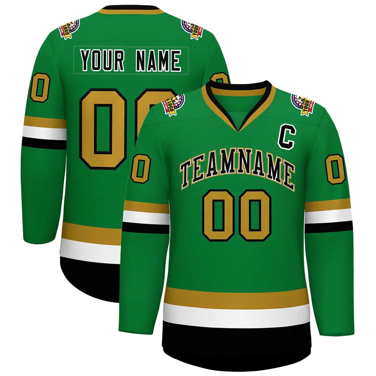 Classic Style Hockey Jersey Kelly Green Black White-Old Gold