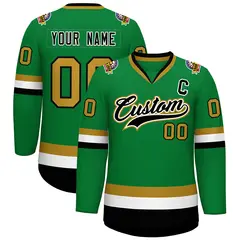 Classic Style Hockey Jersey Kelly Green Black White-Old Gold 1