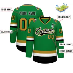 Classic Style Hockey Jersey Kelly Green Black White-Old Gold 2