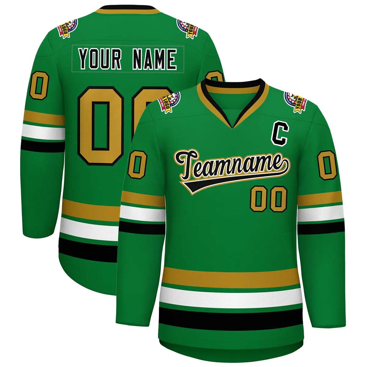 Classic Style Hockey Jersey Kelly Green Black White-Old Gold