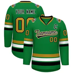 Classic Style Hockey Jersey Kelly Green Black White-Old Gold