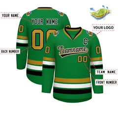 Classic Style Hockey Jersey Kelly Green Black White-Old Gold 2