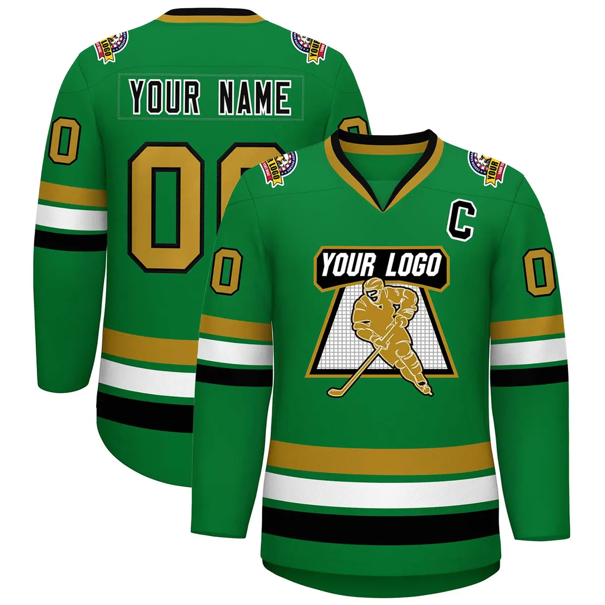 Classic Style Hockey Jersey Kelly Green Black White-Old Gold