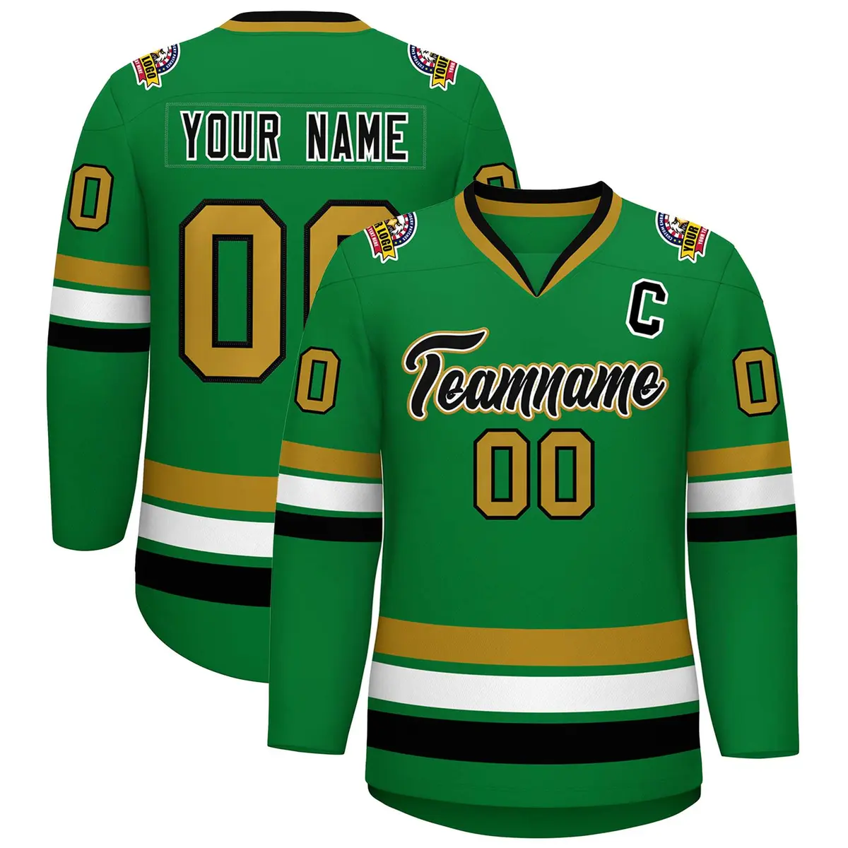 Classic Style Hockey Jersey Kelly Green Black White-Old Gold
