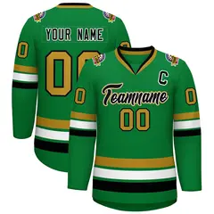 Classic Style Hockey Jersey Kelly Green Black White-Old Gold 1