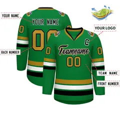 Classic Style Hockey Jersey Kelly Green Black White-Old Gold 2