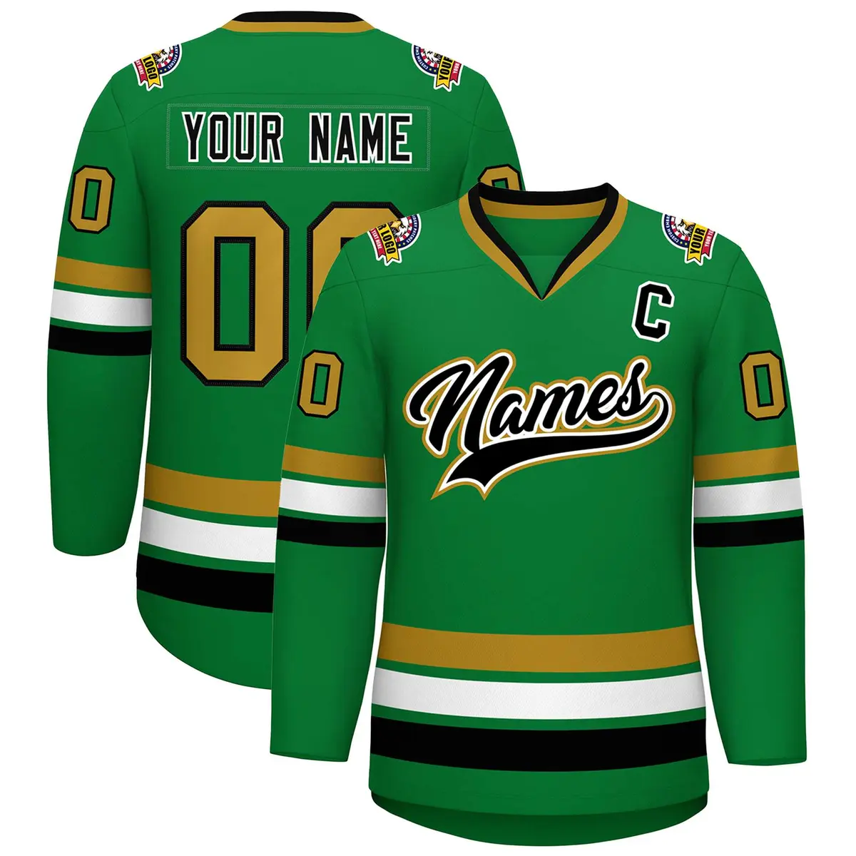 Classic Style Hockey Jersey Kelly Green Black White-Old Gold