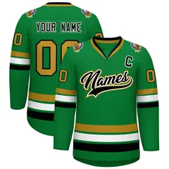 Classic Style Hockey Jersey Kelly Green Black White-Old Gold 1