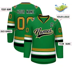 Classic Style Hockey Jersey Kelly Green Black White-Old Gold 2