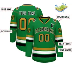 Classic Style Hockey Jersey Kelly Green Black White-Old Gold 2
