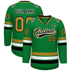 Classic Style Hockey Jersey Kelly Green Black White-Old Gold 1