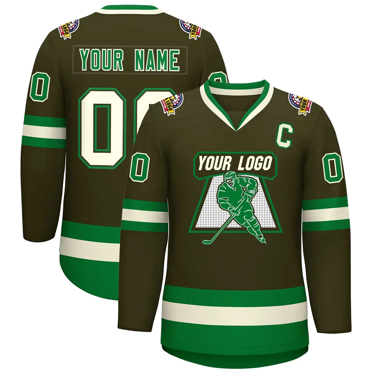Classic Style Hockey Jersey Olive Khaki Olive-Kelly Green