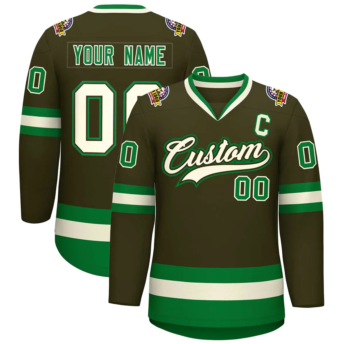 Classic Style Hockey Jersey Olive Khaki Olive-Kelly Green