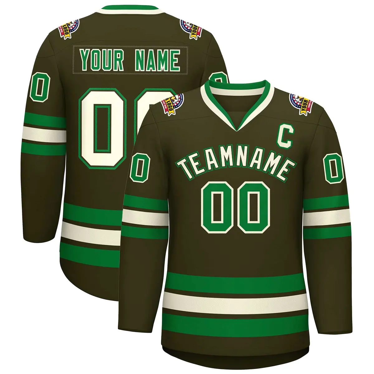 Classic Style Hockey Jersey Olive Khaki Olive-Kelly Green