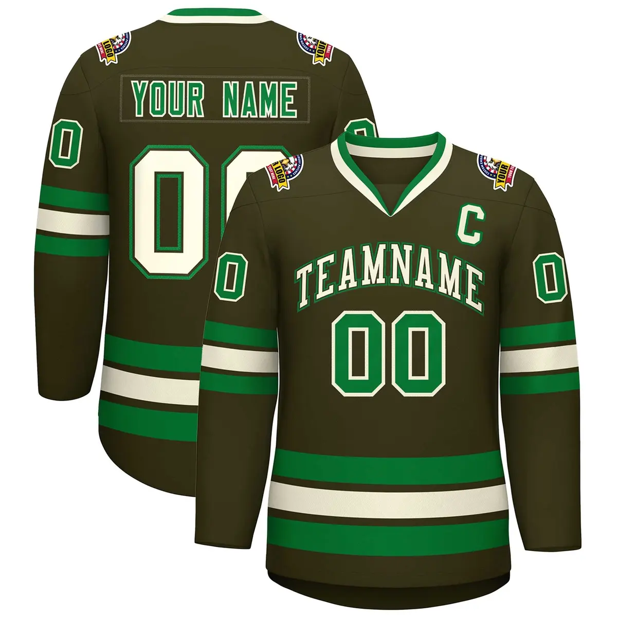 Classic Style Hockey Jersey Olive Khaki Olive-Kelly Green