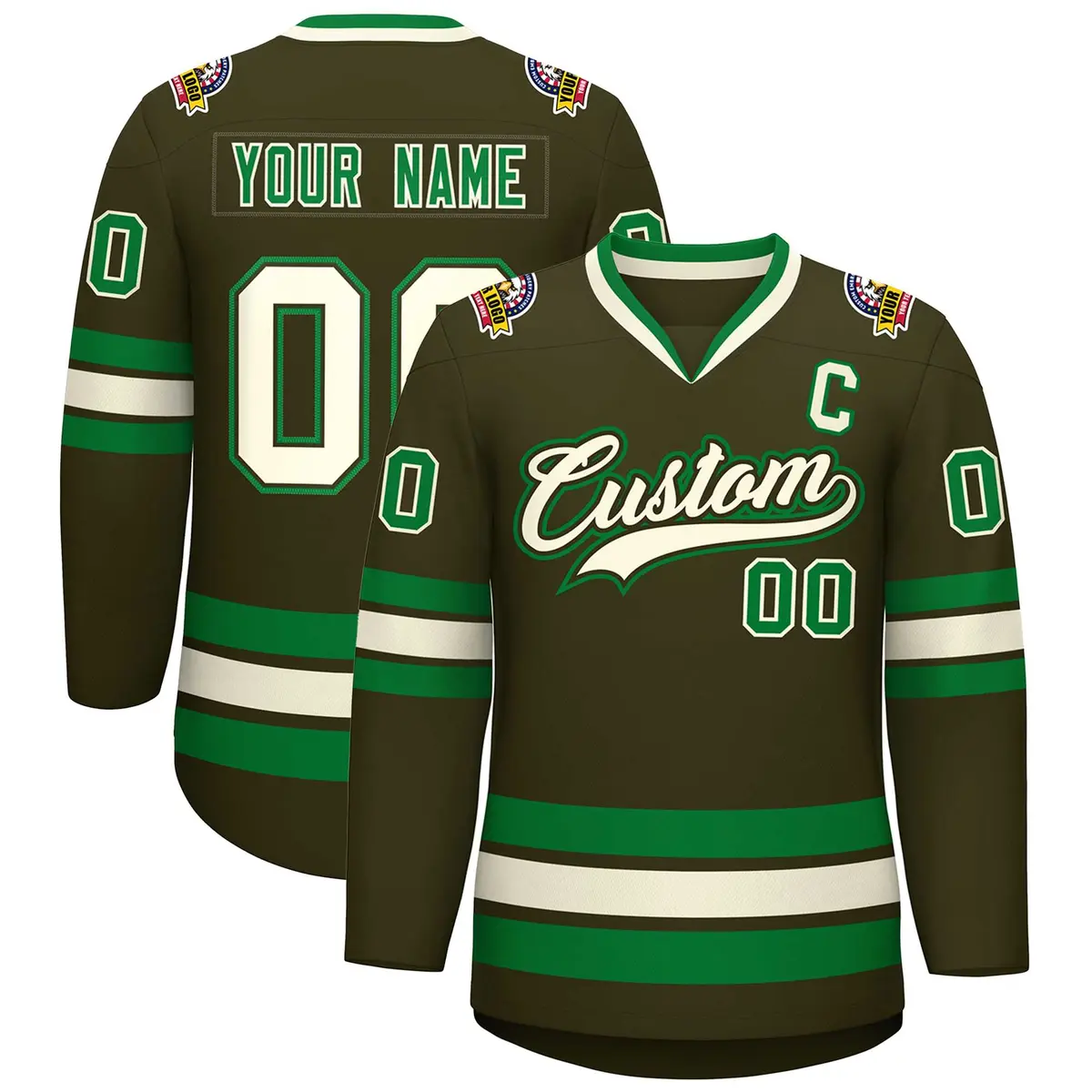 Classic Style Hockey Jersey Olive Khaki Olive-Kelly Green