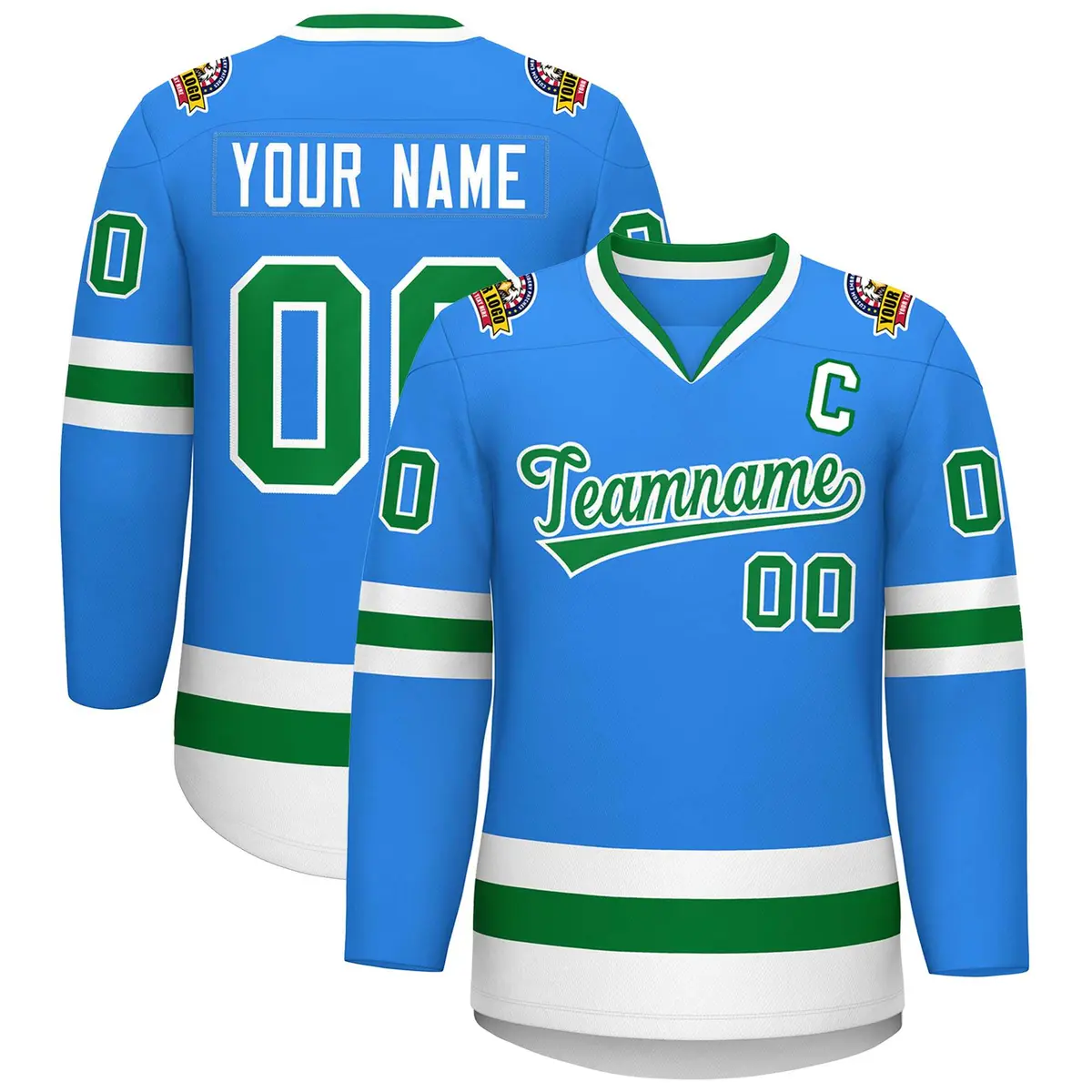 Classic Style Hockey Jersey Powder Blue Kelly Green-White