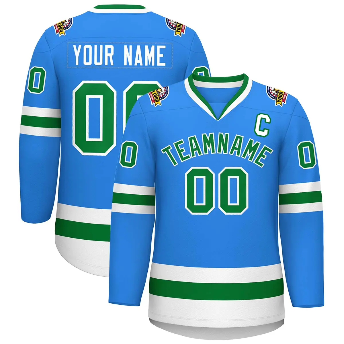 Classic Style Hockey Jersey Powder Blue Kelly Green-White