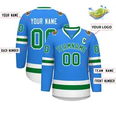 Classic Style Hockey Jersey Powder Blue Kelly Green-White 2