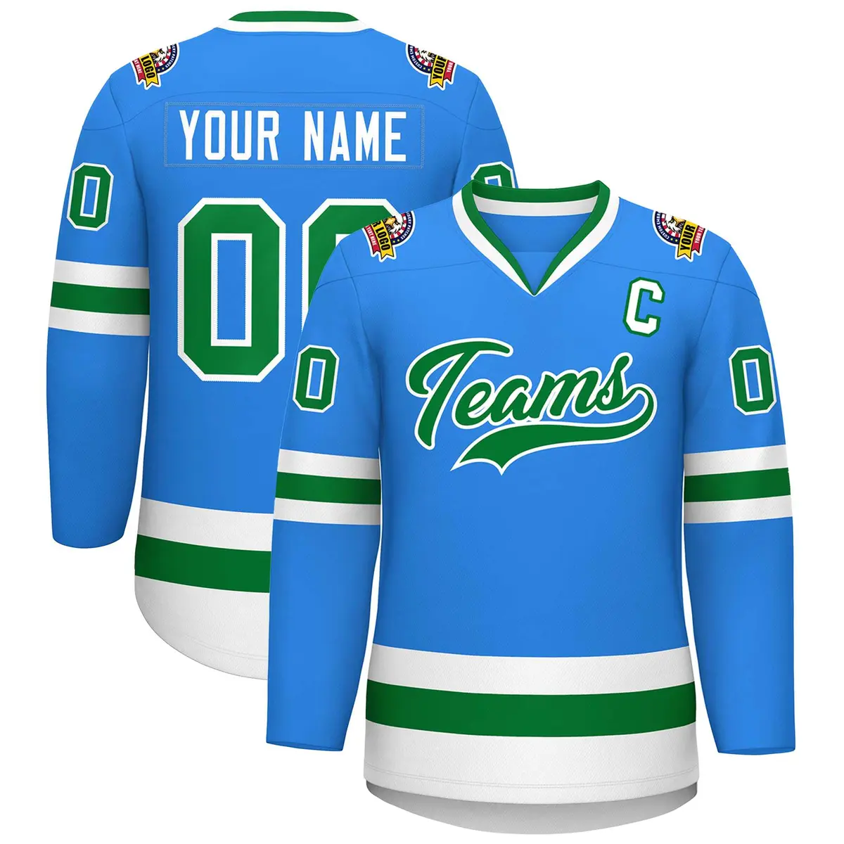 Classic Style Hockey Jersey Powder Blue Kelly Green-White