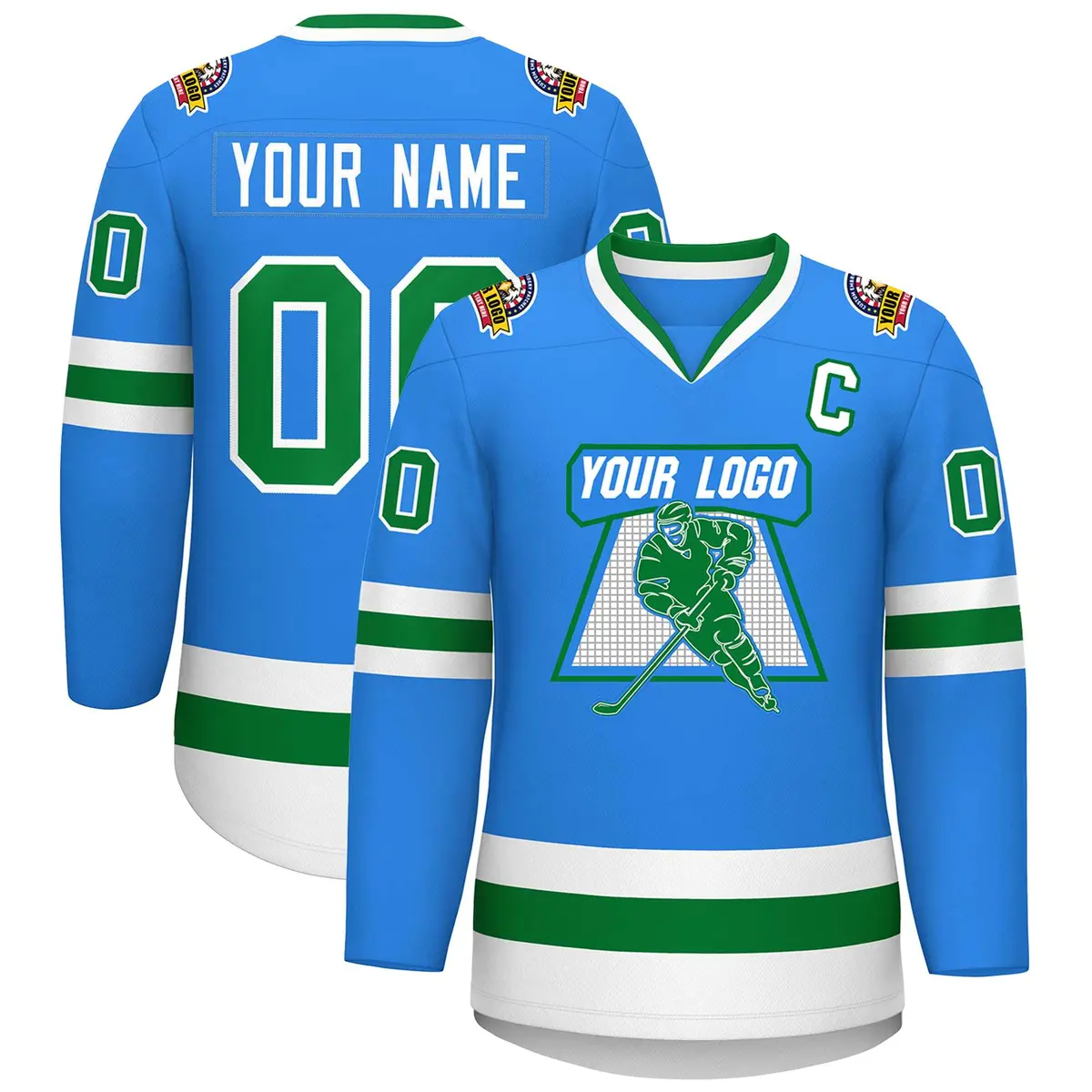 Classic Style Hockey Jersey Powder Blue Kelly Green-White