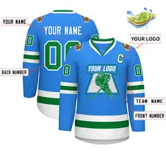 Classic Style Hockey Jersey Powder Blue Kelly Green-White 2
