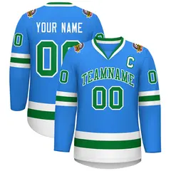 Classic Style Hockey Jersey Powder Blue Kelly Green-White 1