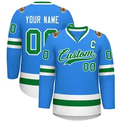 Classic Style Hockey Jersey Powder Blue Kelly Green-White 1