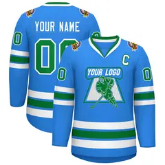 Classic Style Hockey Jersey Powder Blue Kelly Green-White 1