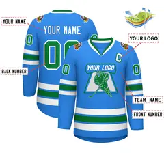 Classic Style Hockey Jersey Powder Blue Kelly Green-White 2