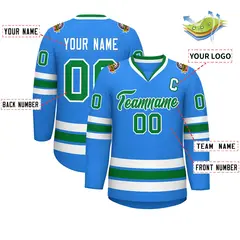 Classic Style Hockey Jersey Powder Blue Kelly Green-White 2