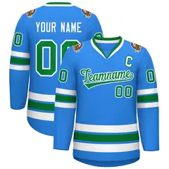 Classic Style Hockey Jersey Powder Blue Kelly Green-White 1