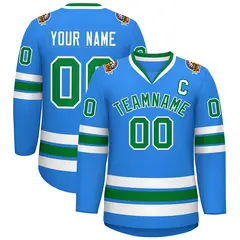 Classic Style Hockey Jersey Powder Blue Kelly Green-White 1