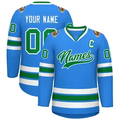 Classic Style Hockey Jersey Powder Blue Kelly Green-White 1