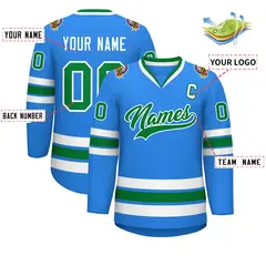 Classic Style Hockey Jersey Powder Blue Kelly Green-White 2